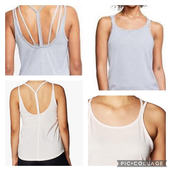 Set of 2 Nike Yoga Strappy Ribbed Tank Tops Blue and Pink Women’s size Medium - Picture 1 of 16